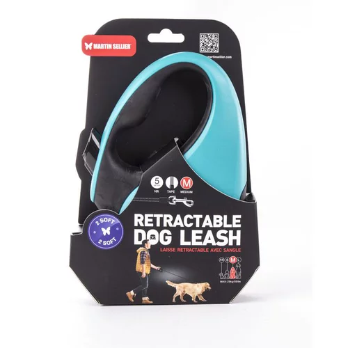 Pour organiser le jardin:Laisse rétractable 2 Soft sangle coloris noir et turquoise - M