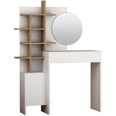 Coiffeuse avec rangement et miroir Mup (Blanc et chêne)