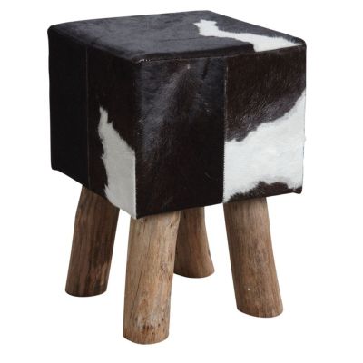 Tabouret carré en peau de vache