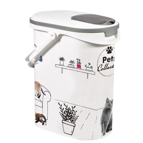 Jardin et confort:Verseuse à croquettes en plastique blanc à motif chat Pet Collection cat 4 kg - 10 L