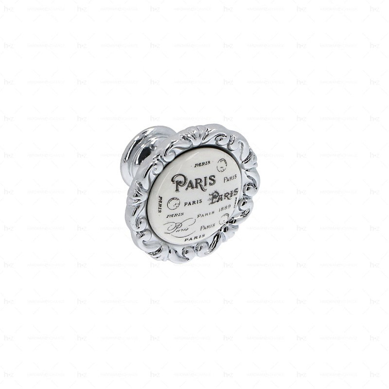 Poignée et bouton – Boutons pour meubles en zamac et Porcelaine Diamètre 39 chrome poli