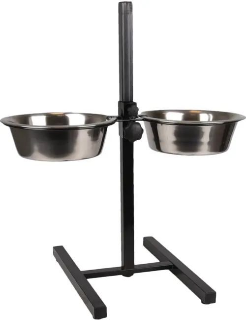 Jardin complet:Support porte gamelles pour chien coloris noir et argent en H double Flamingo Otis - Taille S 2 x 1,5 L