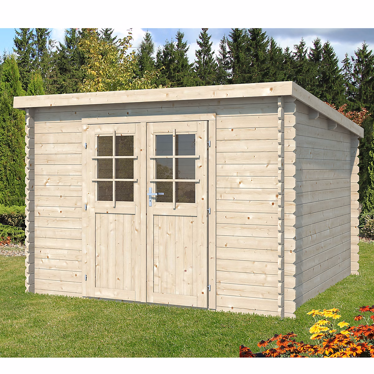 Abri de jardin en bois mono pente de 6 – 16m² avec double porte