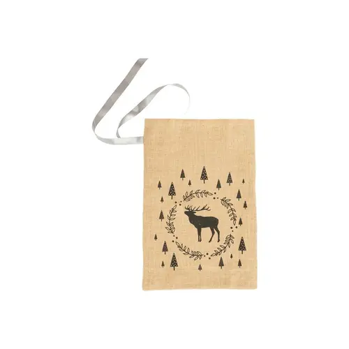 Jardin adapté:Sac cadeau en jute beige décor renne noir - 40 x 60 cm