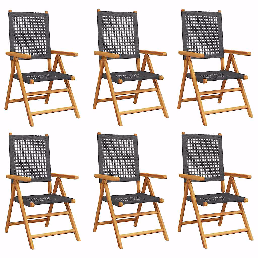 Fauteuils pliants inclinables – 6 pièces | en polyrotin noir et bois massif vidaXL