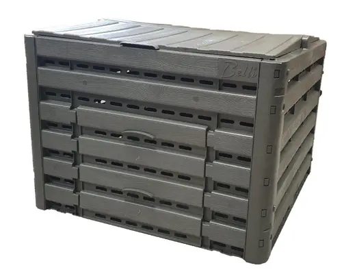 Extérieur qualité：Composteur coloris taupe Compost’wood 400 L - 80 x 80 x 60 cm
