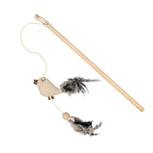 Jardin en pratique:Canne à pêche pour chat coloris marron oiseau avec plumes nature Duvoplus