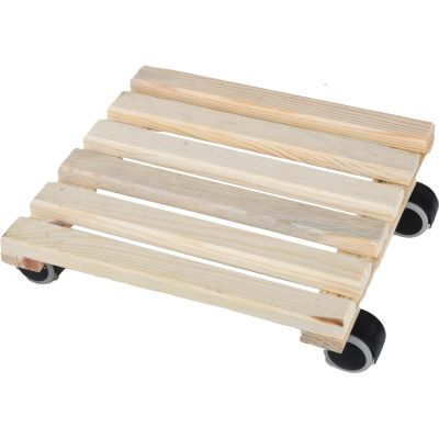 Support à roulettes en bois pour plantes d'intérieur (Carré - Naturel)