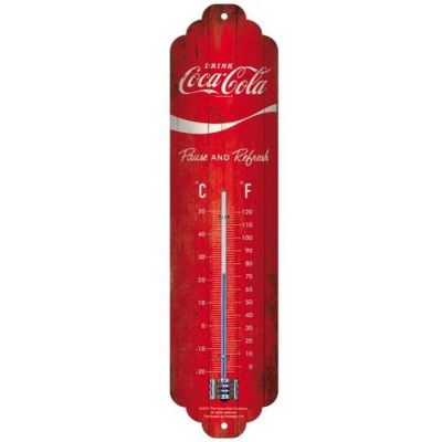 Thermomètre en métal Pub 28 x 6.5 cm (Coca Cola Logo rouge)