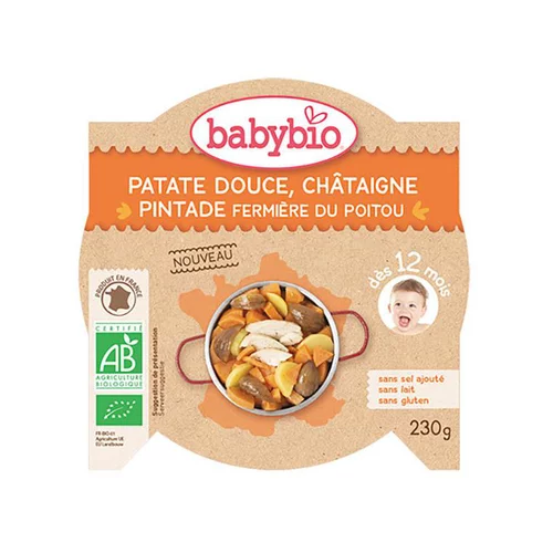 Tout au jardin：Assiette de patate douce châtaigne et pintade Babybio 230 g