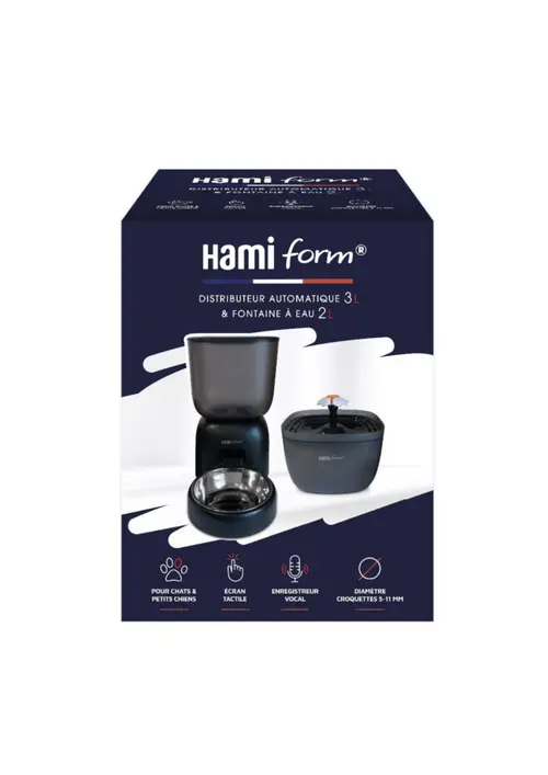 Jardin à équiper：Kit distributeur de croquettes et fontaine à eau pour chat et petit chien coloris noir programmable HamiForm