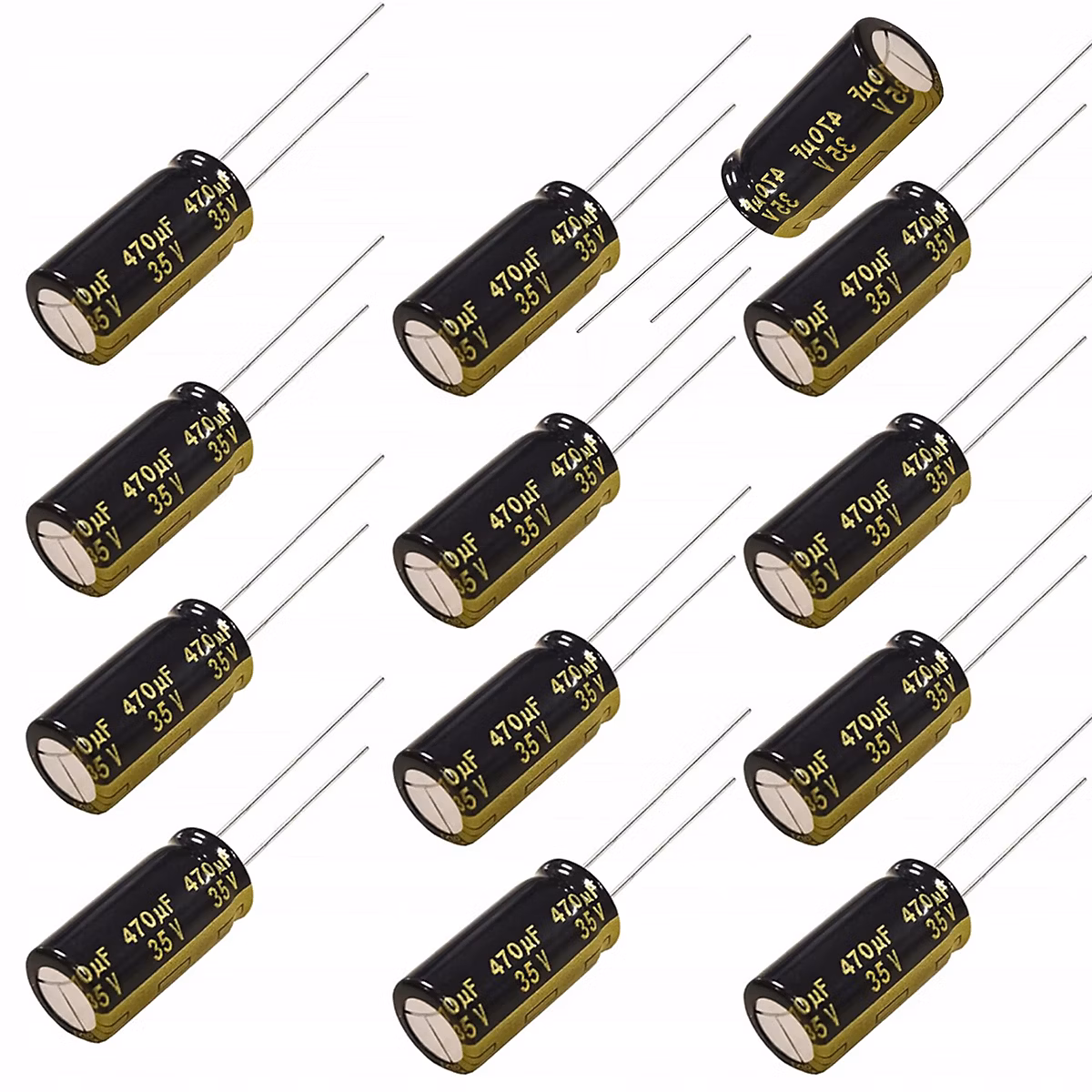 Condensateur Électrolytique Low ESR 470uF 35V – 10 × 17 mm, Pas 5 mm, Température -40C à +105C, Lot de 10