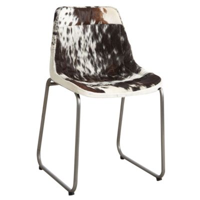 Chaise en métal et peau de vache naturelle (Noire et blanche)