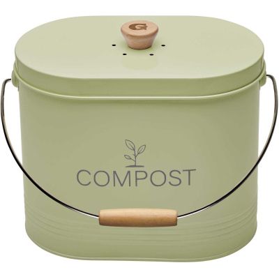 Composteur de cuisine ovale en métal avec filtre (Vert pastel - 7 litres)