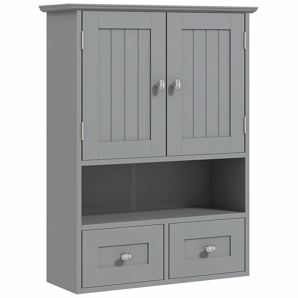 Armoire murale de salle de bain – 2 portes | 2 tiroirs | niche | MDF gris