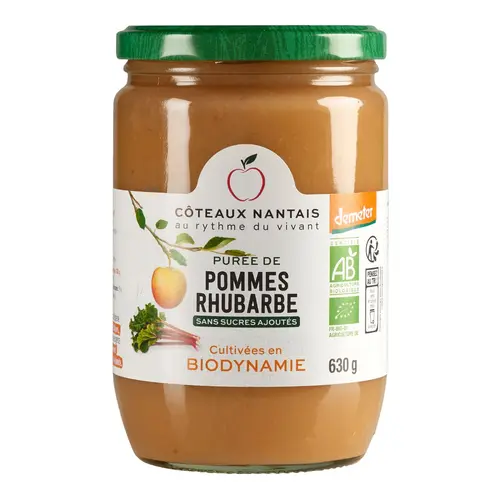 À adopter pour l’extérieur：Purée bio de pommes rhubarbe Côteaux Nantais - 630 g