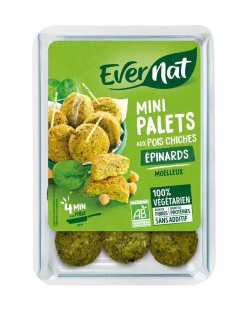 Le bon choix pour le jardin:Mini palets aux pois chiches bio Evernat Épinards - 150 g