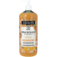 Le petit plus pour l’extérieur：Gelée de douche bio hydratante pêche carotte en flacon pompe Coslys - 250 ml
