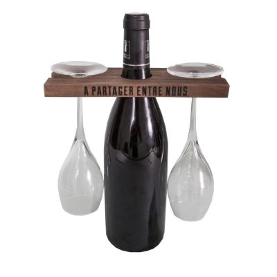 Porte verres en bois avec trou central pour bouteille Entre amis (2 verres 2 verres)