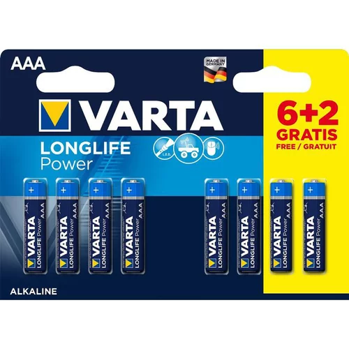 Pour vivre dehors:Piles alcalines AAA/LR03 Varta Longlife power - Le lot de 6+2