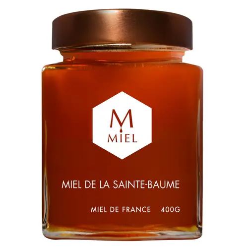 Bien au jardin：Miel de la Sainte Baume dans un pot en verre Hexagone - 400 g