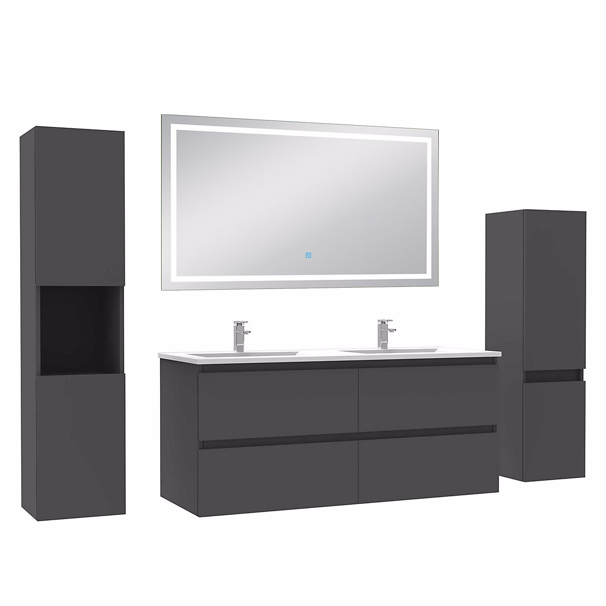 Ensemble meuble Salle de Bain 120cm avec colonne et miroir lumineux 3 couleurs Anthracite – Réf. XVALNLQWB0127457714