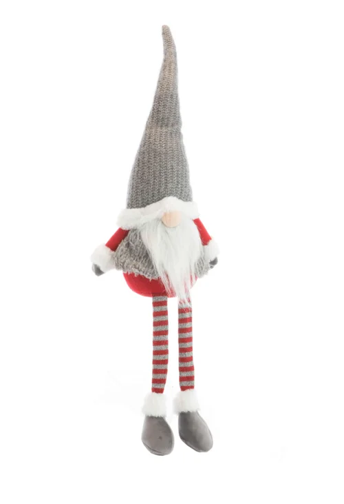 Pour votre projet:Gnome assis garçon en tissu avec bonnet en maille lurex gris - 24 x 13 x 78 cm