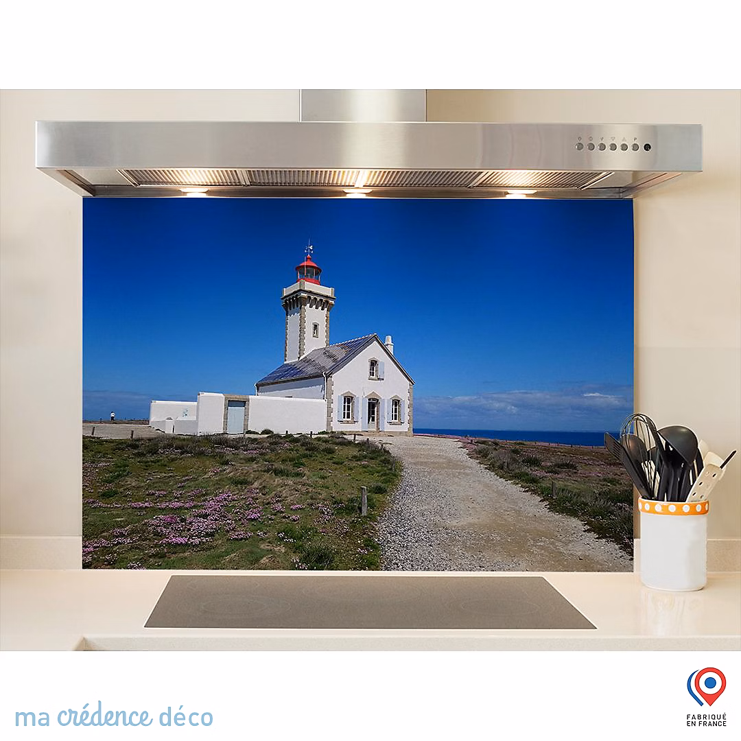 Crédence cuisine fond de hotte Belle Ile – Phare des poulains, L Alu composite x H 90 cm, MaCrédenceDéco