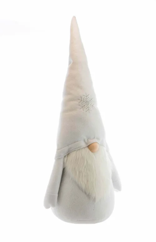 Une solution pour l’extérieur:Gnome debout classique en tissu blanc - 41 x 29 x 100 cm
