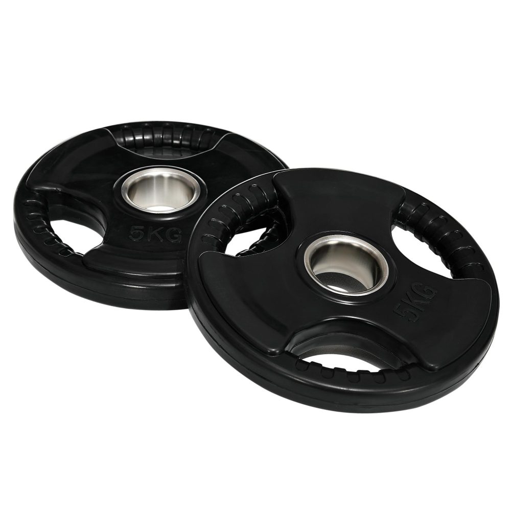 HOMCOM Disques de poids 2 x 5kg - 3 poignées - trous dia.50mm - noir