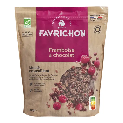 Pensé pour le jardin:Muesli croustillant framboise et chocolat bio Favrichon - 1 kg