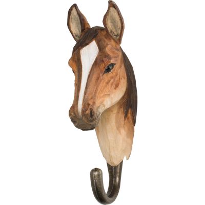 Patère animal en bois sculpté à la main et métal (Cheval pur sang arabe)