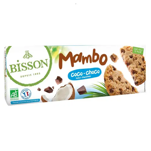 Pour valoriser vos extérieurs：Biscuits bio Mambo coco choco en sachet fraîcheur Bisson - 125 g