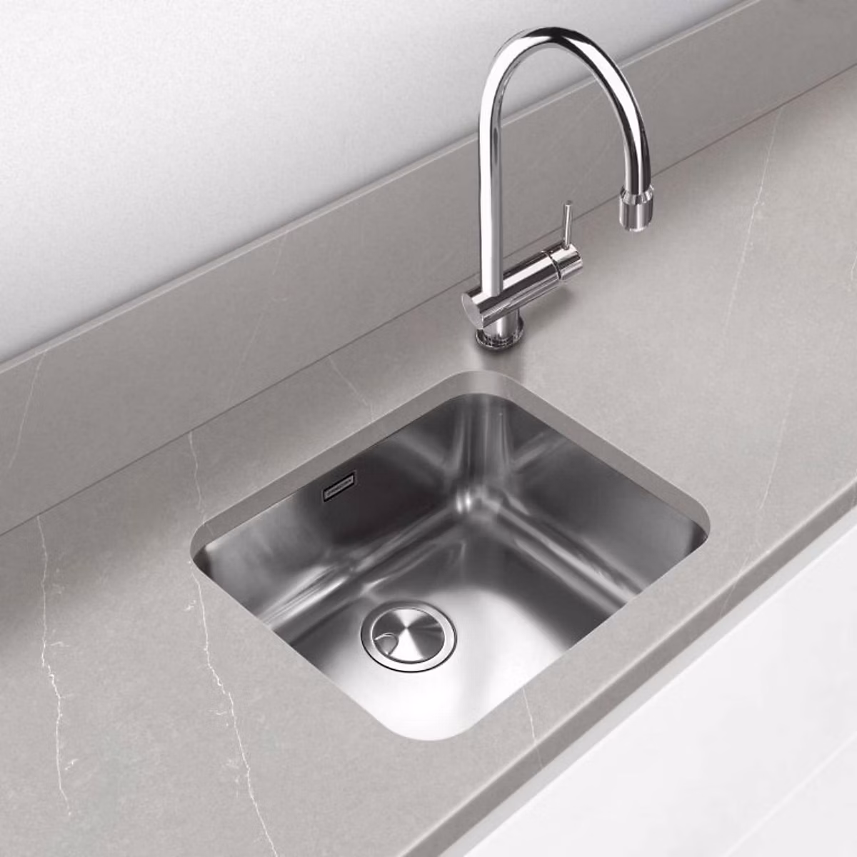 Évier sous – plan 1 Cuve 40 × 40 × 18cm R60mm, Acier inox 18/10, BM Top FRÉCAN