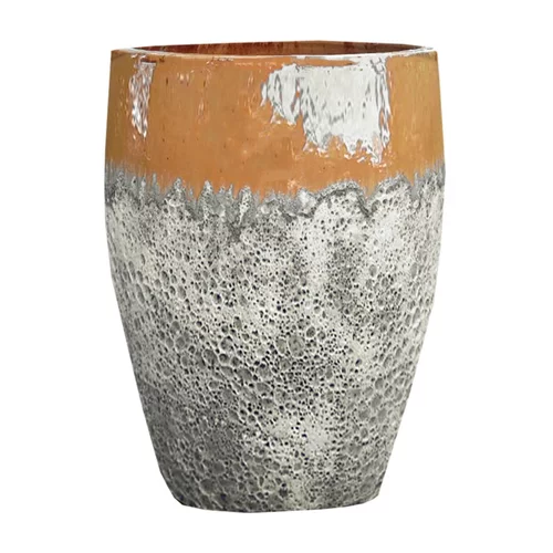 Pour donner du style au jardin:Jarre en grès émaillé gris/jaune miel Decolines Leon - Ø 45 x H 56 cm