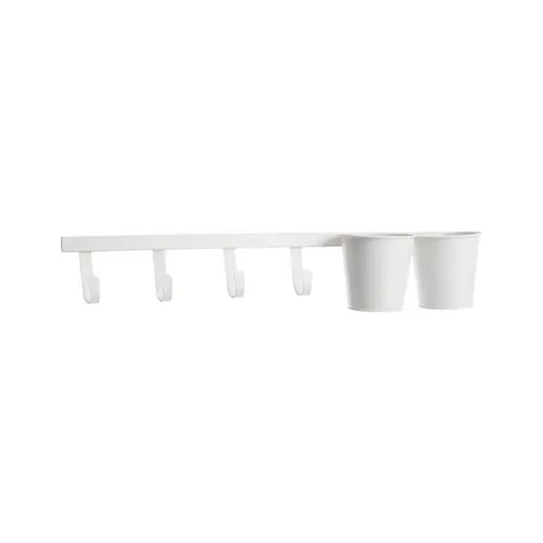 Jardin & maison:Patère 4 crochets et 2 pots en métal crème - 60 x 11 x 12 cm