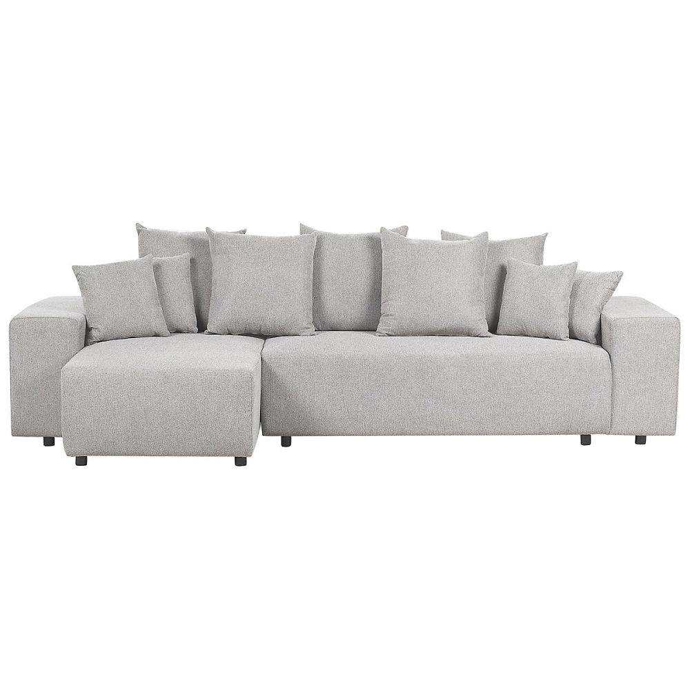 Canapé – lit d'angle 3 places LUSPA avec rangement Tissu Gris clair Côté droit