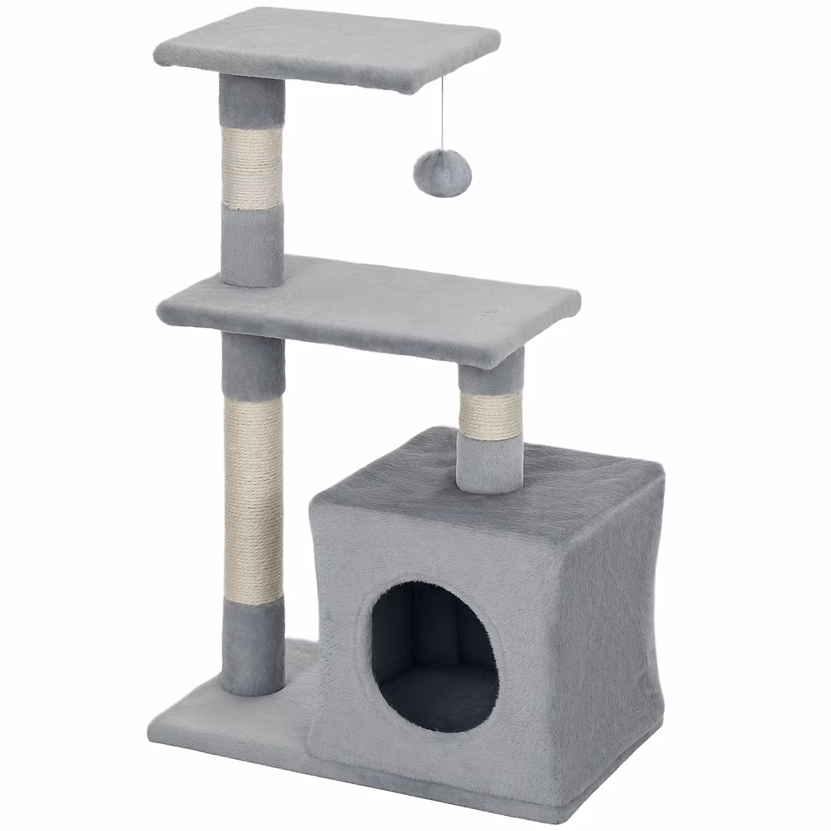 Arbre à chat H.81cm niche 3 griffoirs 2 plateformes jeu boule suspendue gris – Réf. ZBJOWOGWC1391782387