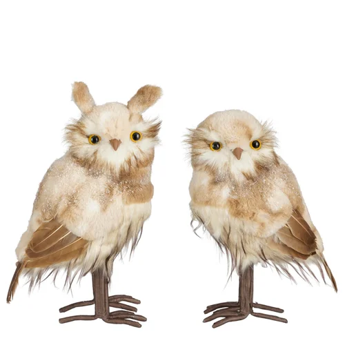 Parfait au jardin:Figurine décorative hibou à poser coloris beige - 31 x 18 x 15 cm