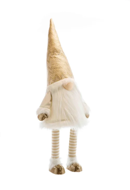 Bien pensé pour le jardin：Gnome debout en tissu avec bonnet doré - 32 x 24 x 86 cm