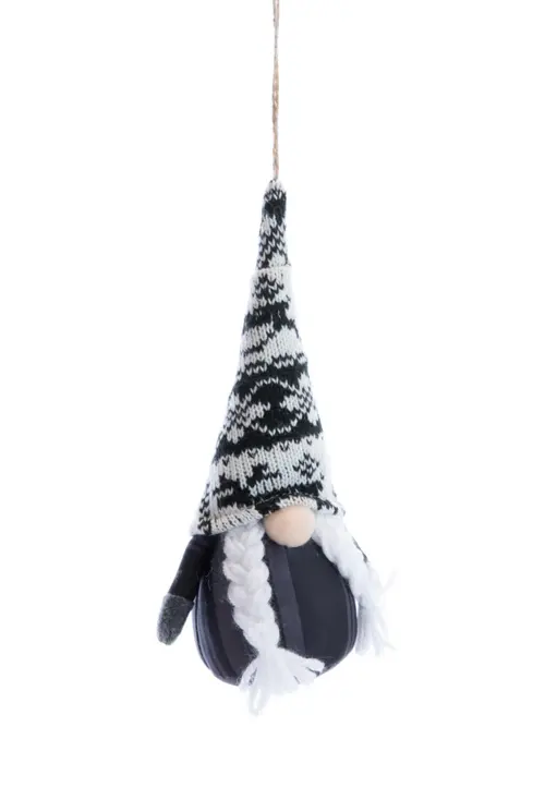 Pour un extérieur accueillant:Gnome debout en tissu avec motifs noir et blanc - 10 x 7 x 19 cm