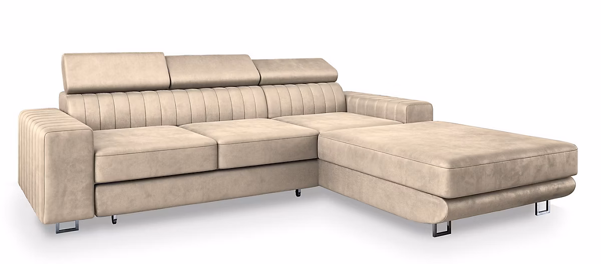 Canapé d'angle noto beige en velours avec fonction de couchage | Canapé