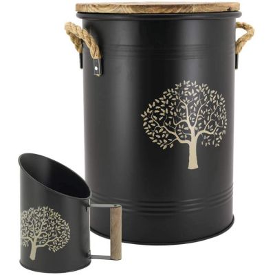 Tabouret et seau à pellets avec pelle Arbre (Métal laqué Arbre de vie)