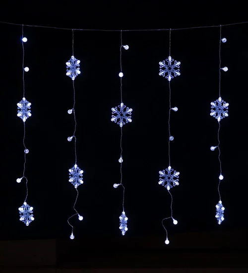 Jardin maison:Rideau décoratif flocon & bulles LED blanc chaud coloris blanc - 2 x 1 m