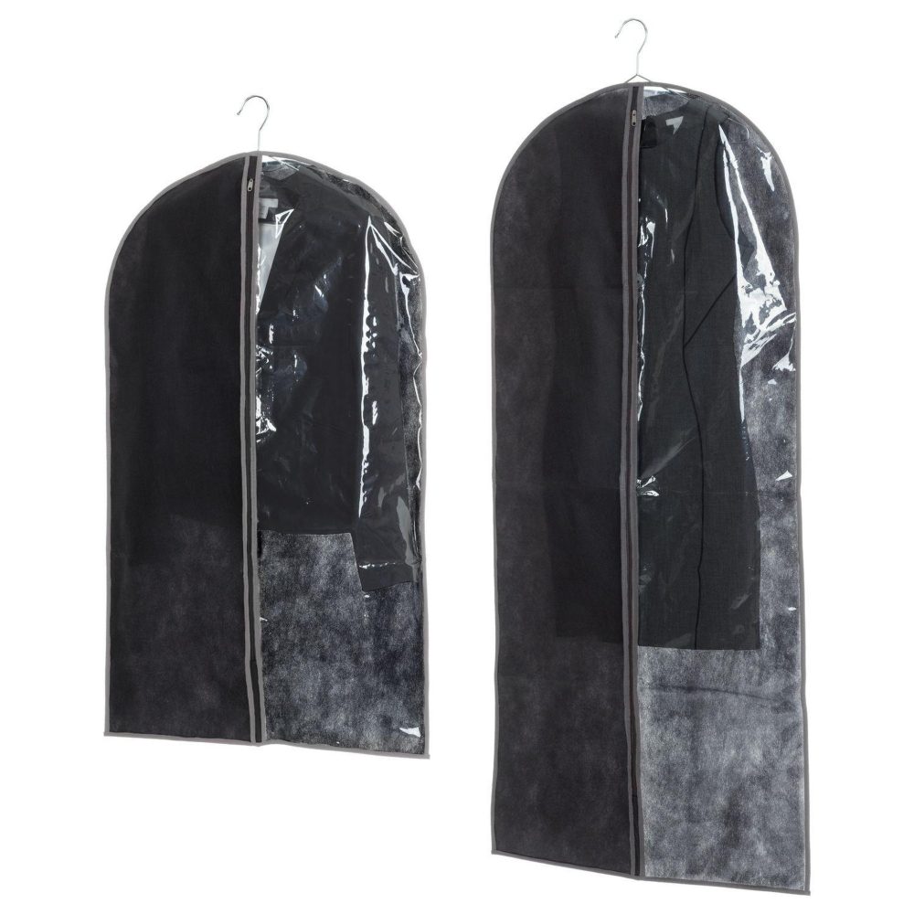 TOILINUX Lot 2x 2 housses pour costume - 135 x 60 et 100 x 60 cm - noir et taupe