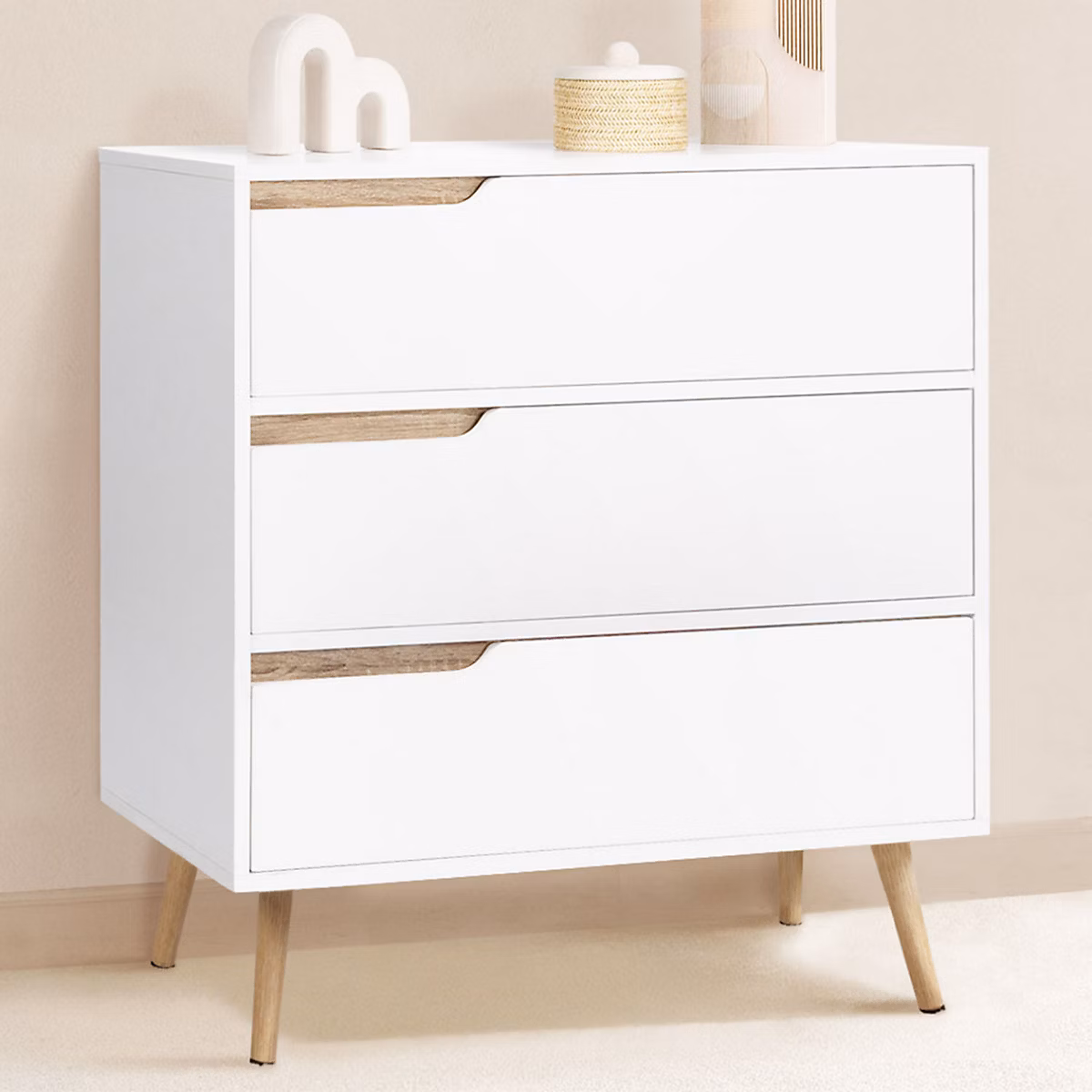 Meuble – Commode 3 tiroirs HELSINKI 80 cm scandinave blanc