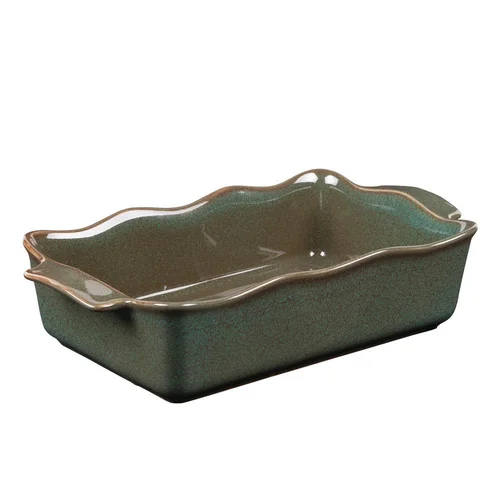 Jardin inspiration:Plat à four rectangulaire en porcelaine vert Ely - 27 x 16 x H 7 cm