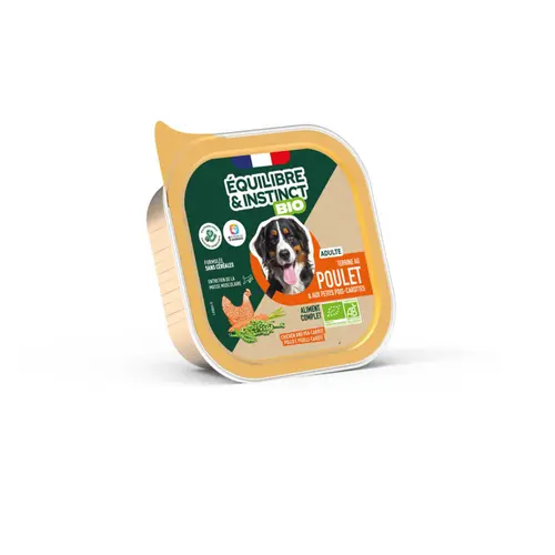 Le pratique au jardin：Aliment humide pour chien poulet petits pois carottes bio Équilibre & Instinct - 150 g