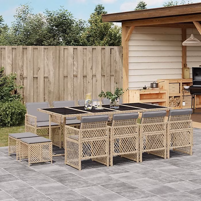 Ensemble jardin vidaXL 13 pcs beige résine tressée verre trempé – Réf. RIYKVRAZP2394690533
