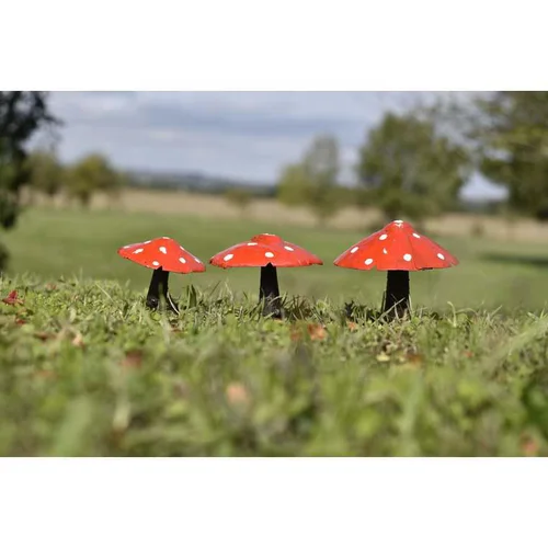 Idée pour le jardin：Champignons peints rouge/blanc à planter en métal recyclé Chouette & Co - Les 3 pièces